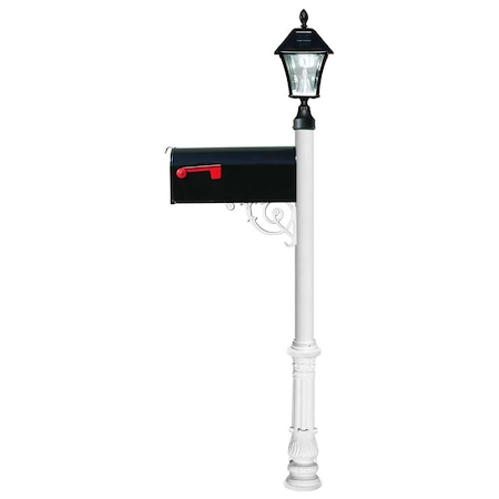 Qualarc Post w/economy mailbox, ornate base, white color w/black solar lamp LPST-700-E1-SL-WHT
